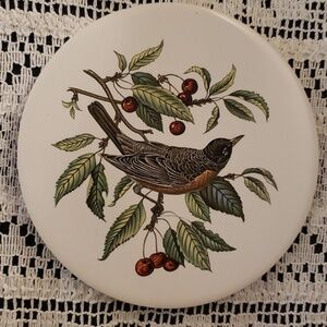 Vintage Hyalyn Trivet Wall Decor Murtlewood Robin Cherry Tree 6" Diameter